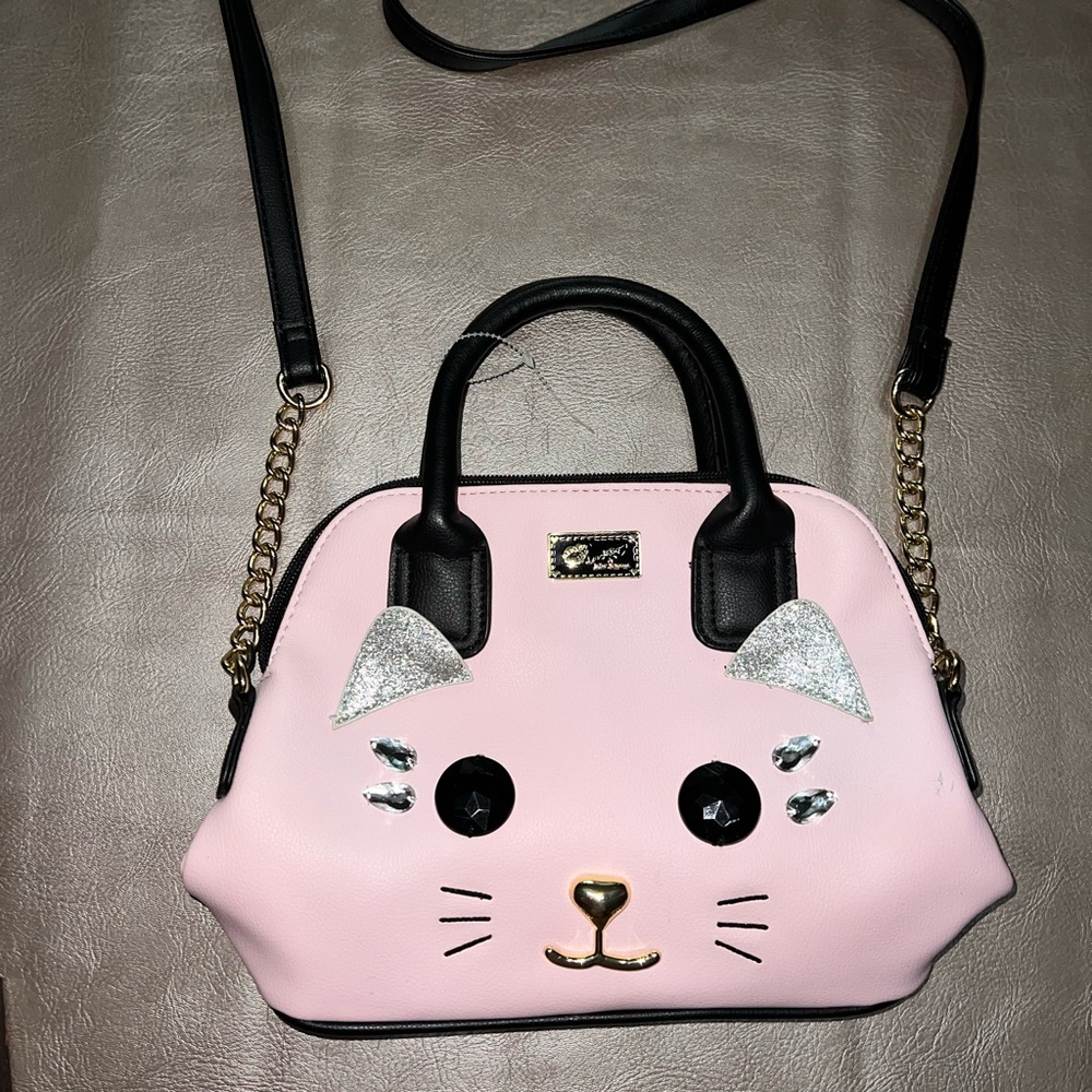 Betsey Johnson Cat Crossbody Bag Kitty Pink Leather Whiskers flaw